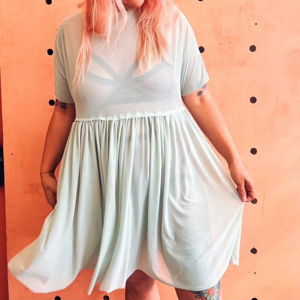 CANTIQ LOS ANGELES Swing Swing Sheer Mesh Dress Mint Green *Inclusive O/S*